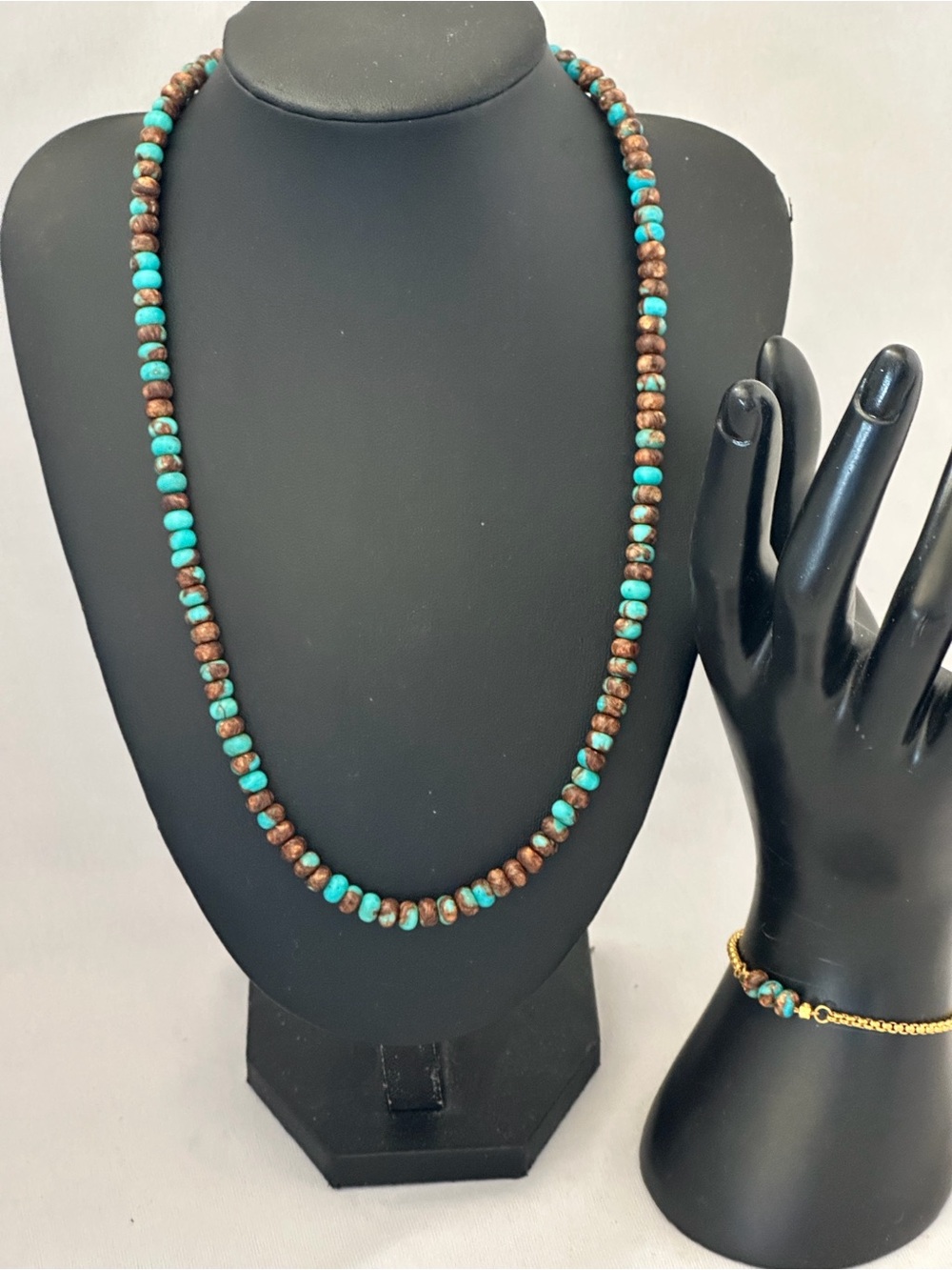 Turquoise and Brown Beaded Necklace and Bracelet Set - Women Jewelry